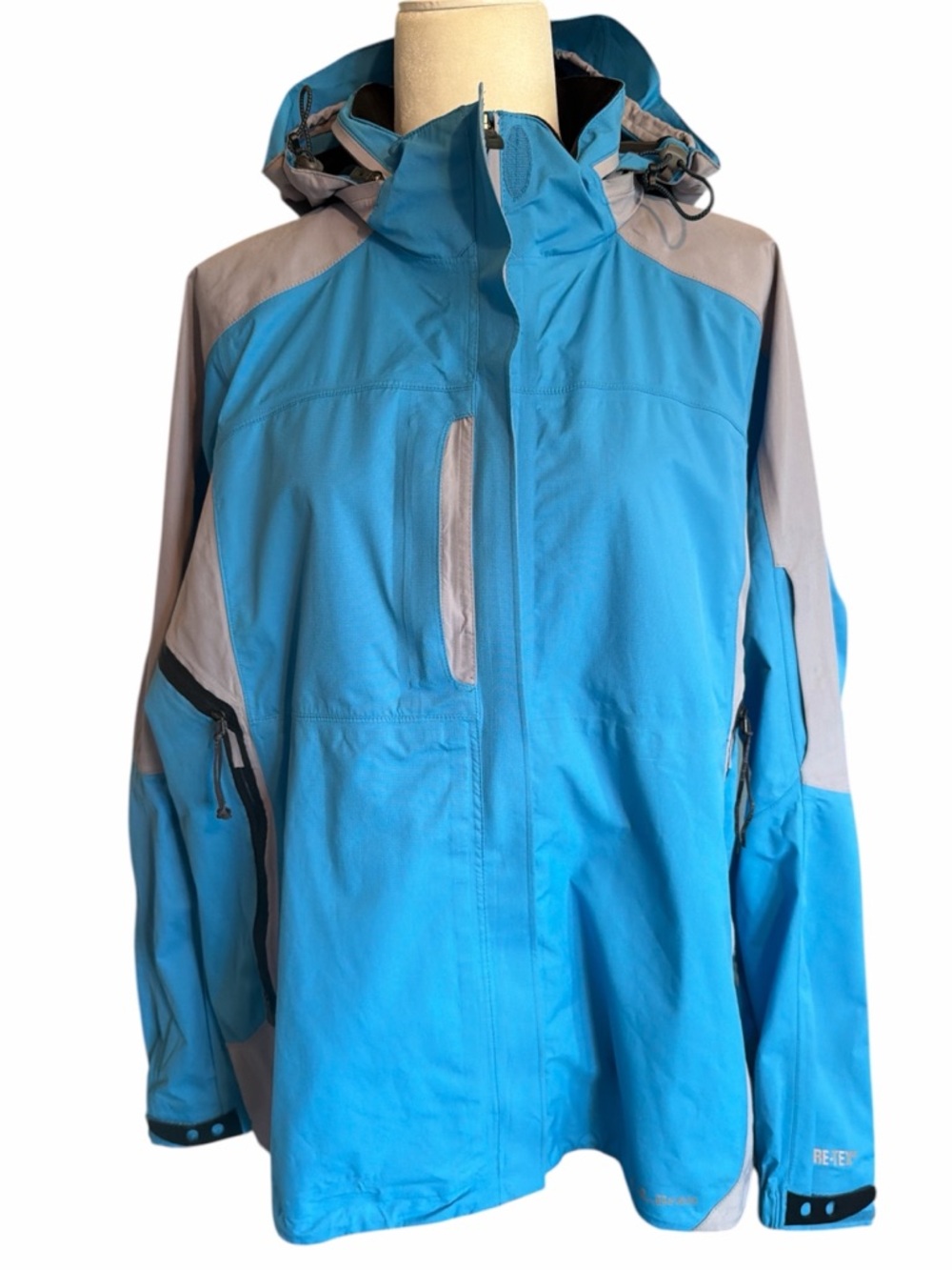 L.L. Bean Blue and Light Gray Waterproof Hooded Jacket